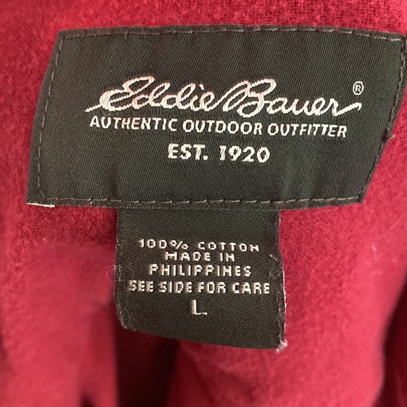 Mens Eddie Bauer red flannel chamois button down soft layering workwear - Picture 6 of 6